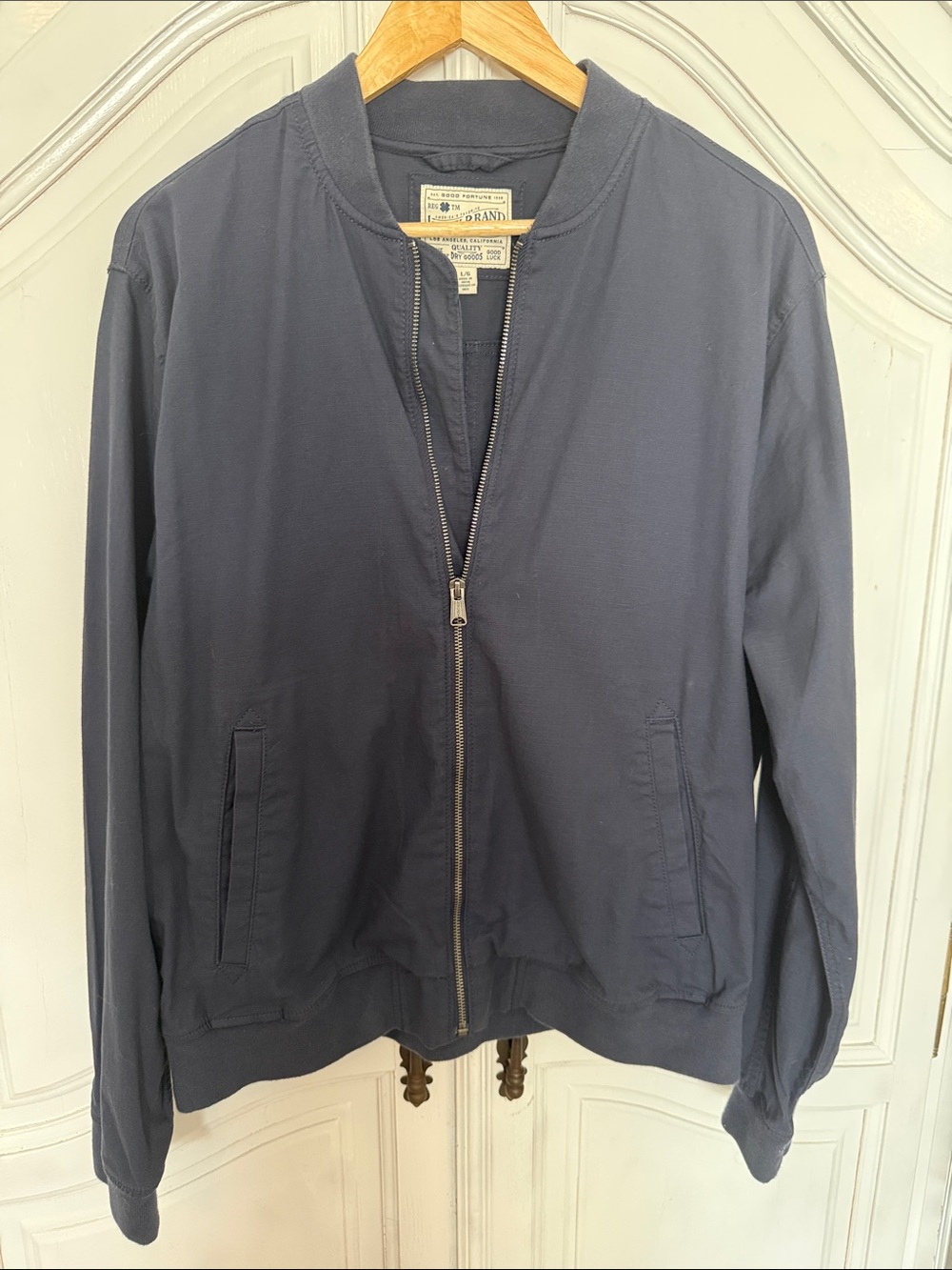 Lucky Brand Men’s Navy Bomber Jacket Cotton Skate Style Streetwear Y2K Size L